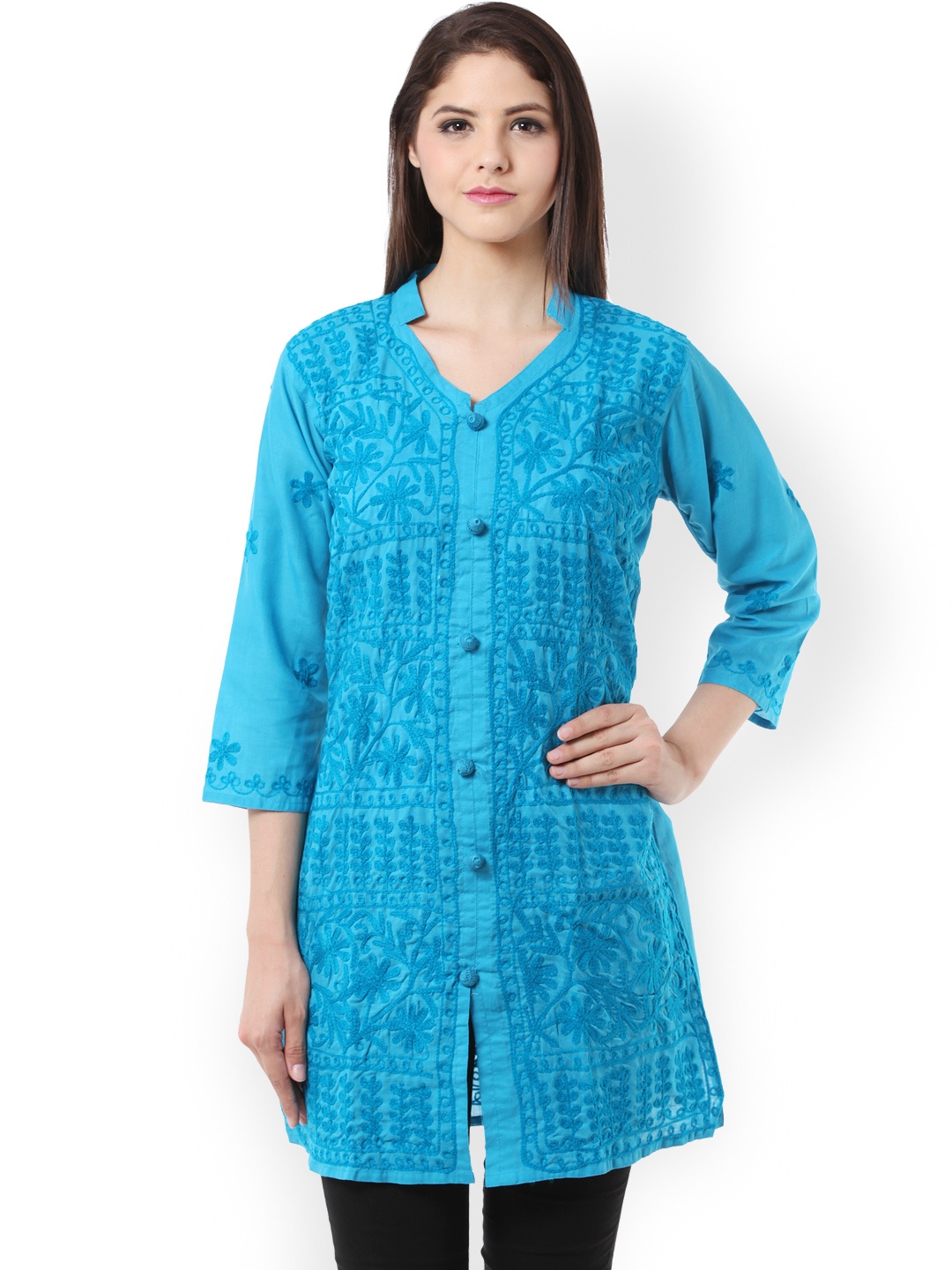 

Saadgi Blue Chikan Kari Embroidered Kurta