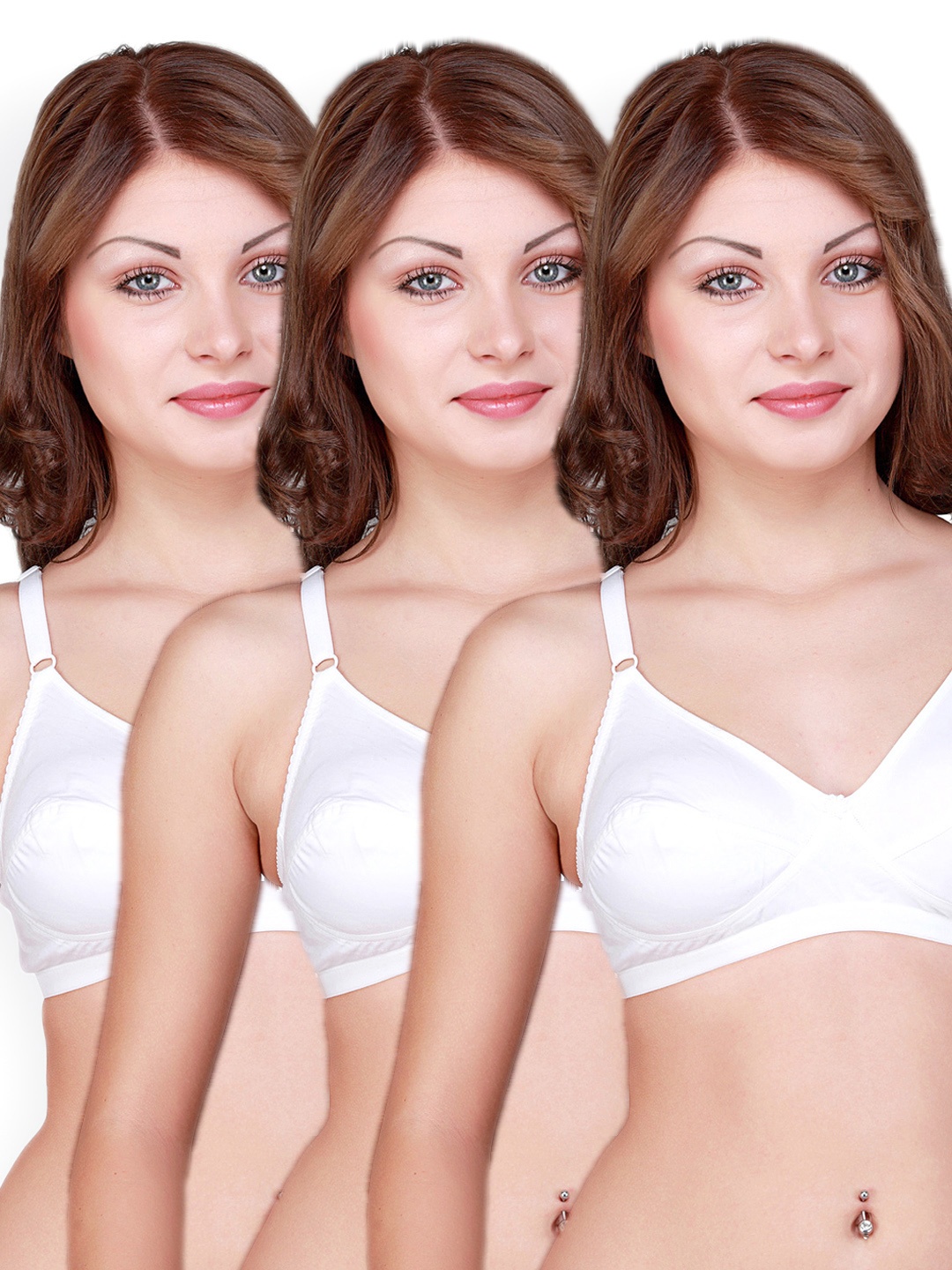 Floret Pack of 3 Full-Coverage Bras, White
