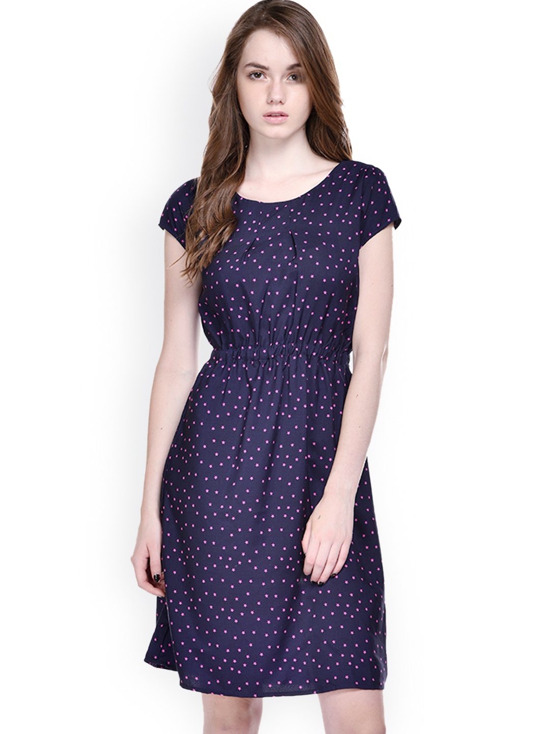 

Ruhaans Blue Printed A-Line Dress