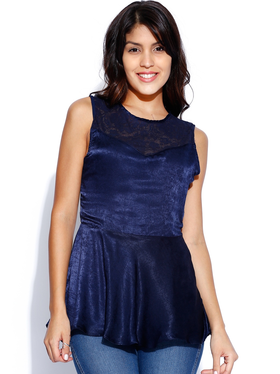 

Tokyo Talkies Navy Peplum Top, Navy blue