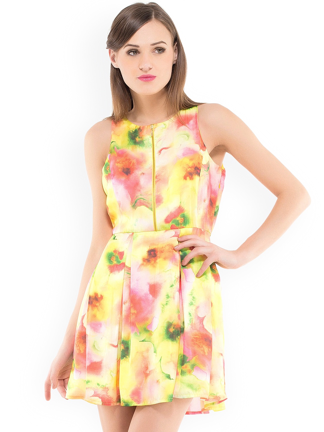 

Kazo Yellow Printed Brandy Fit & Flare Dress