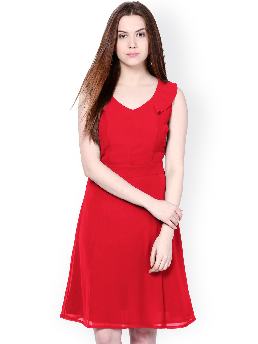 

Besiva Women Red Solid Fit & Flare Dress