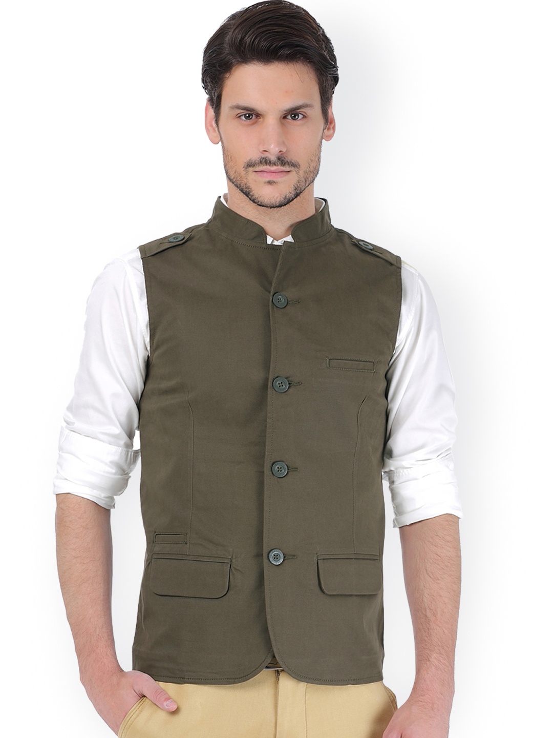 

Basics Olive Green Waistcoat