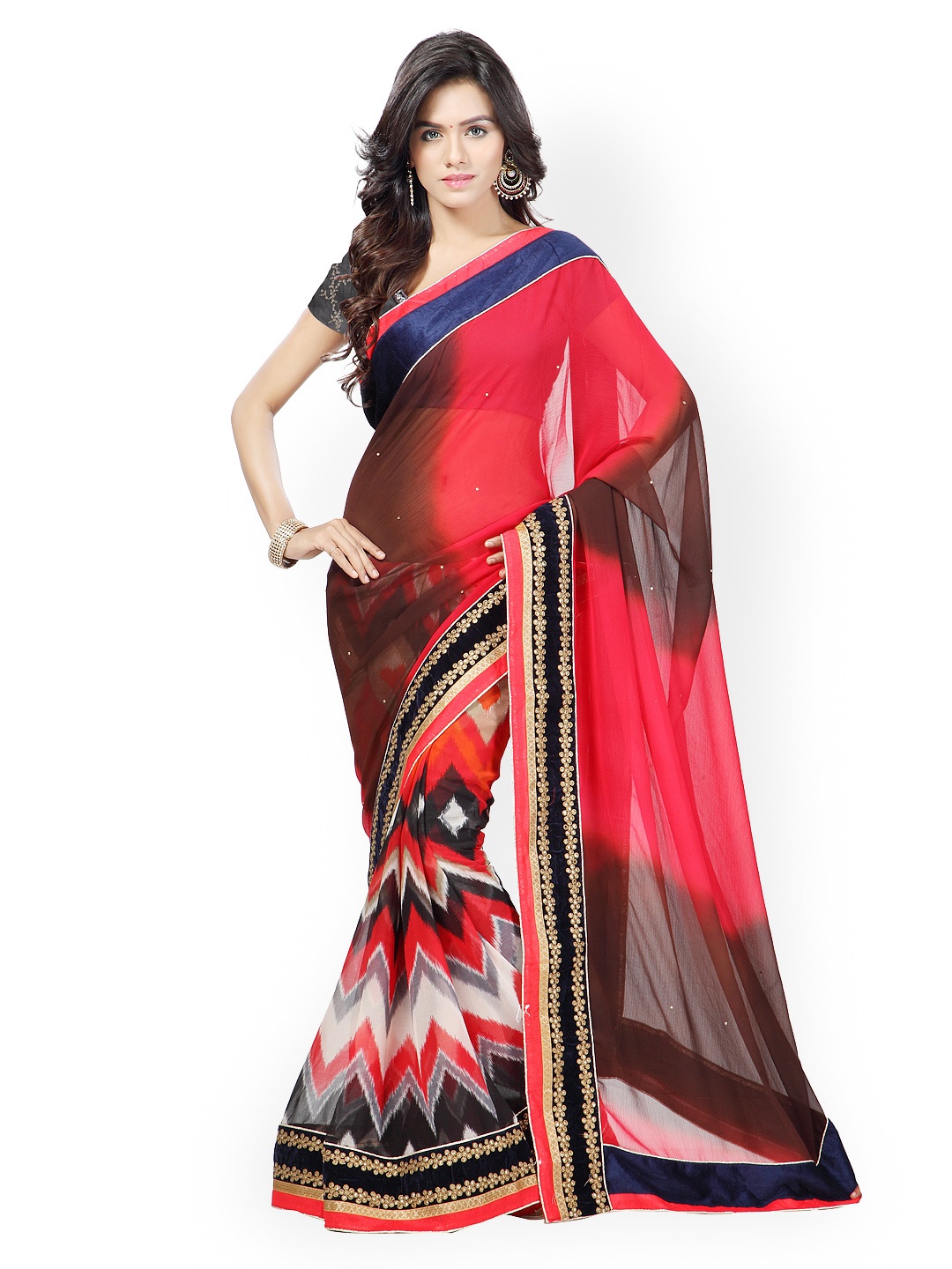 

Kalista Multicoloured Embellished Chiffon Partywear Saree, Multi