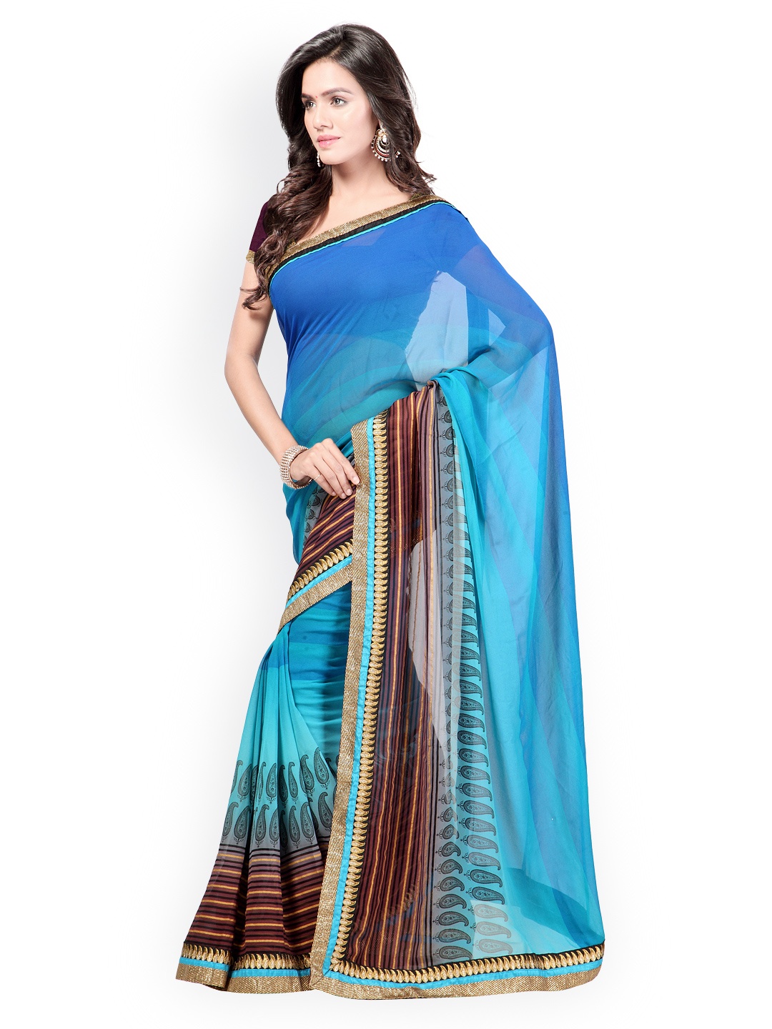 

Kalista Blue Printed Poly Georgette Fashion Saree