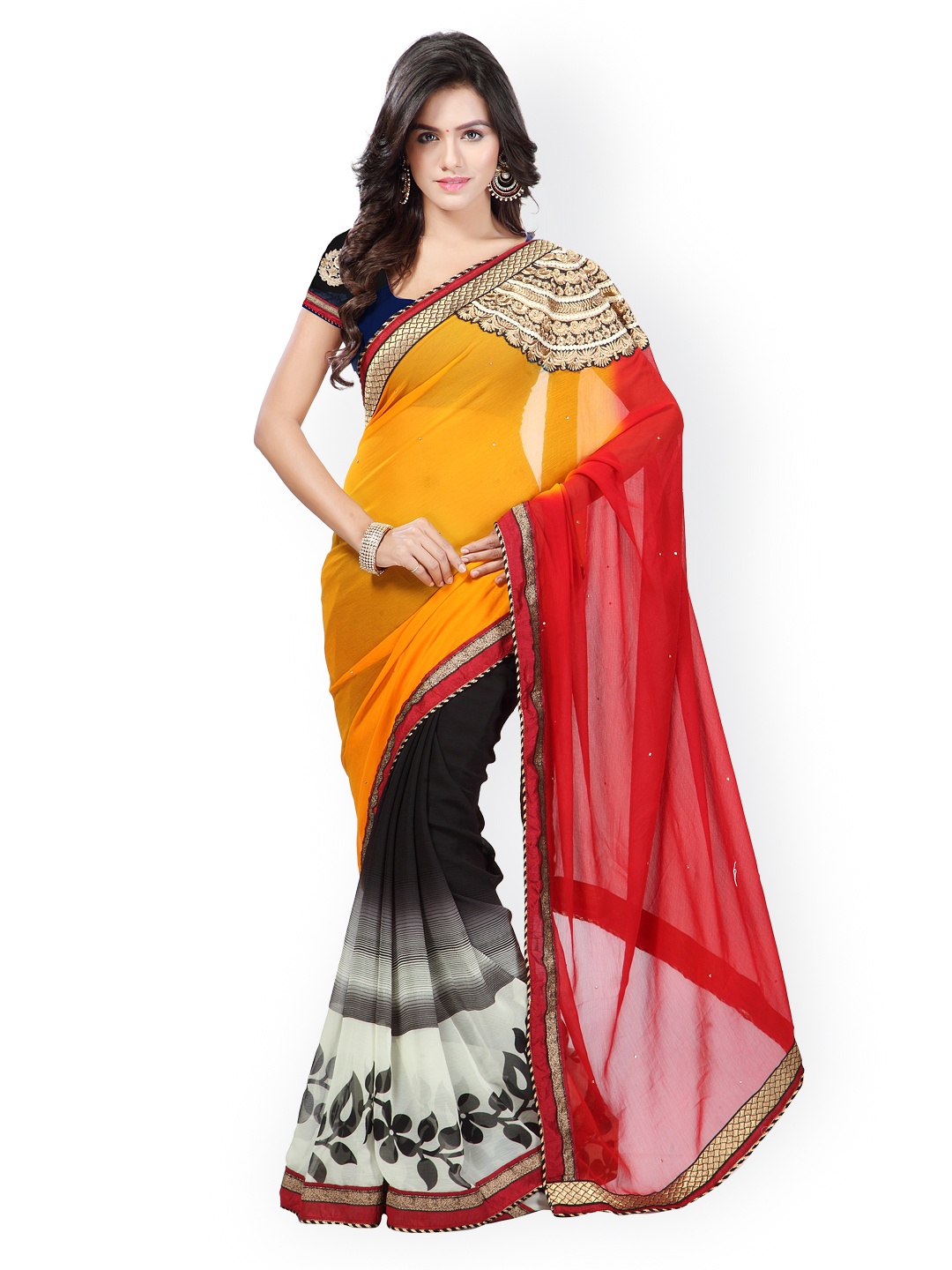 

Kalista Multicoloured Printed Chiffon Embellished Saree, Multi