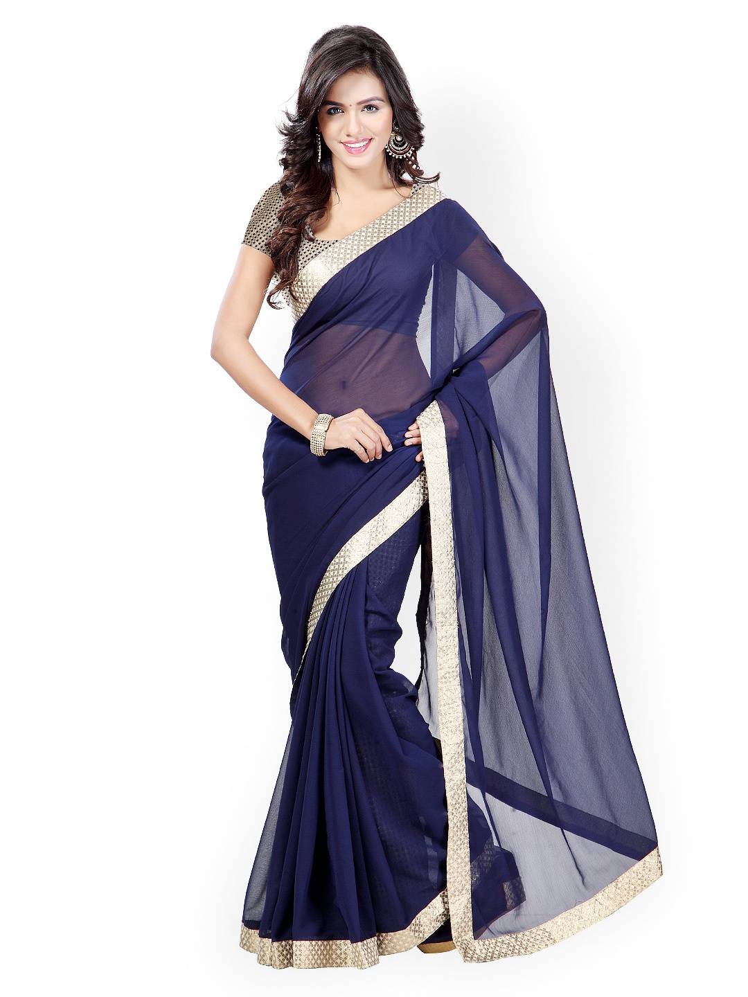 

Kalista Navy Chiffon Fashion Saree, Navy blue