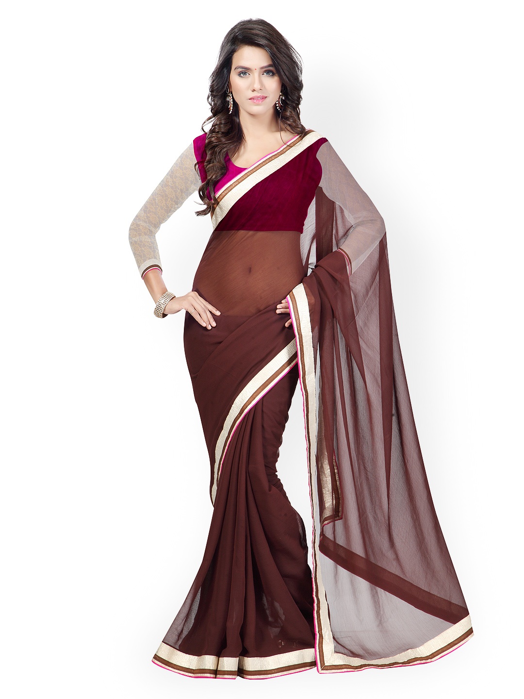

Kalista Brown Chiffon Embellished Saree