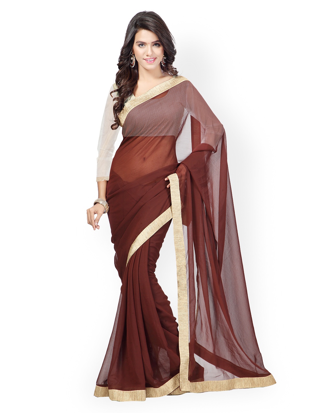 

Kalista Brown Chiffon Fashion Saree