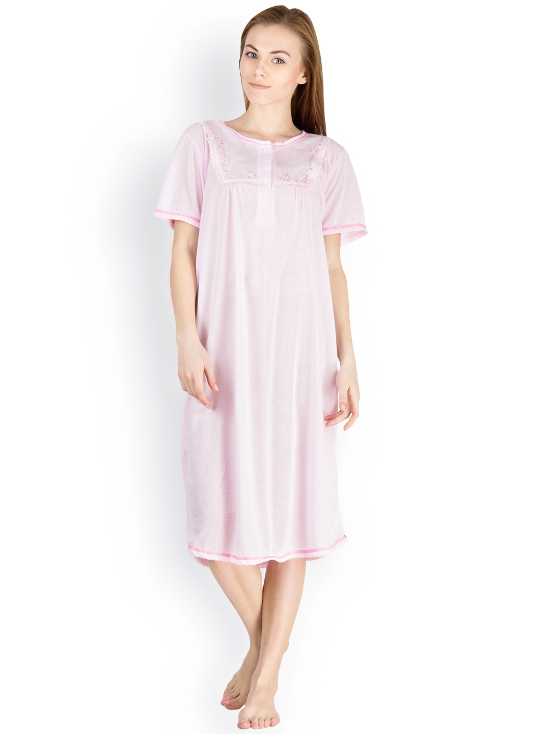 

Camey Light Pink Embroidered Nightdress 13813