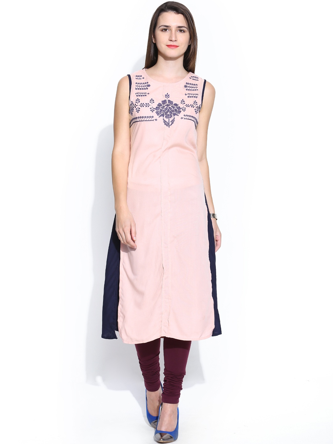 

W Dusty Pink Embroidered Panelled Kurta