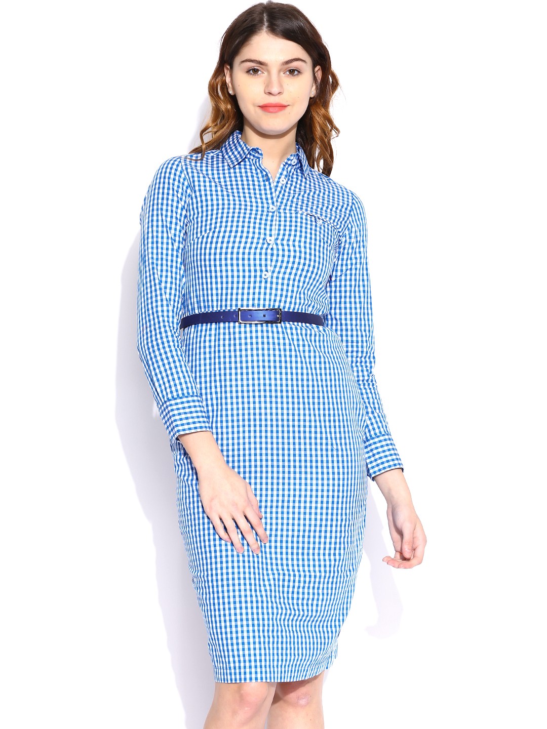 

Tokyo Talkies Blue & White Checked Shirt Dress
