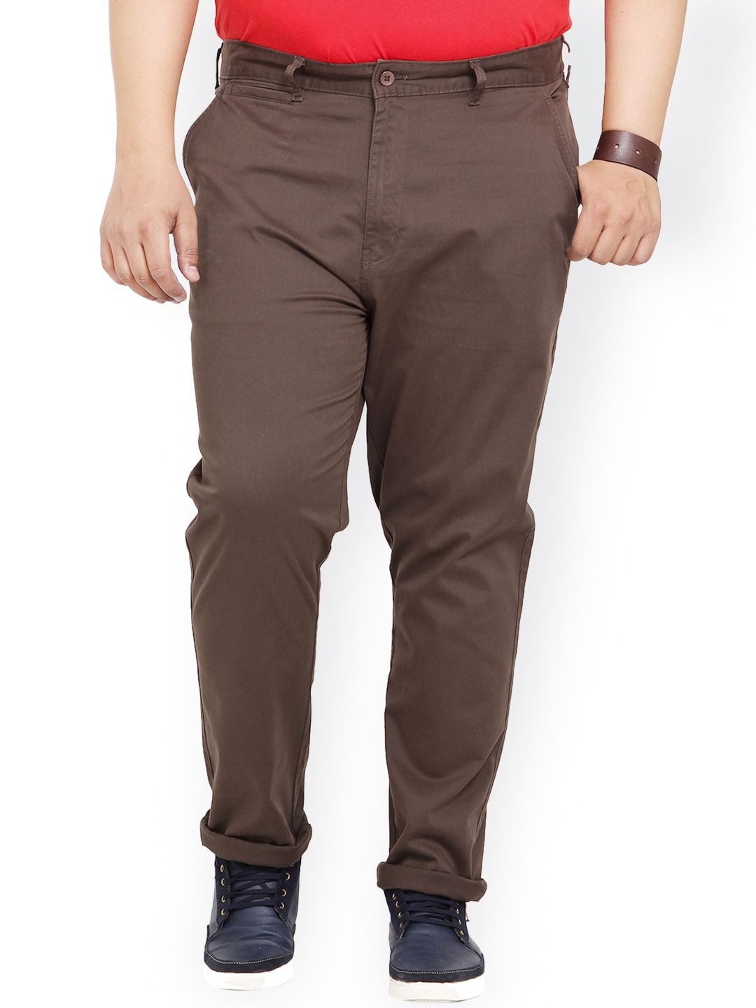 

John Pride Plus Size Brown Casual Trousers