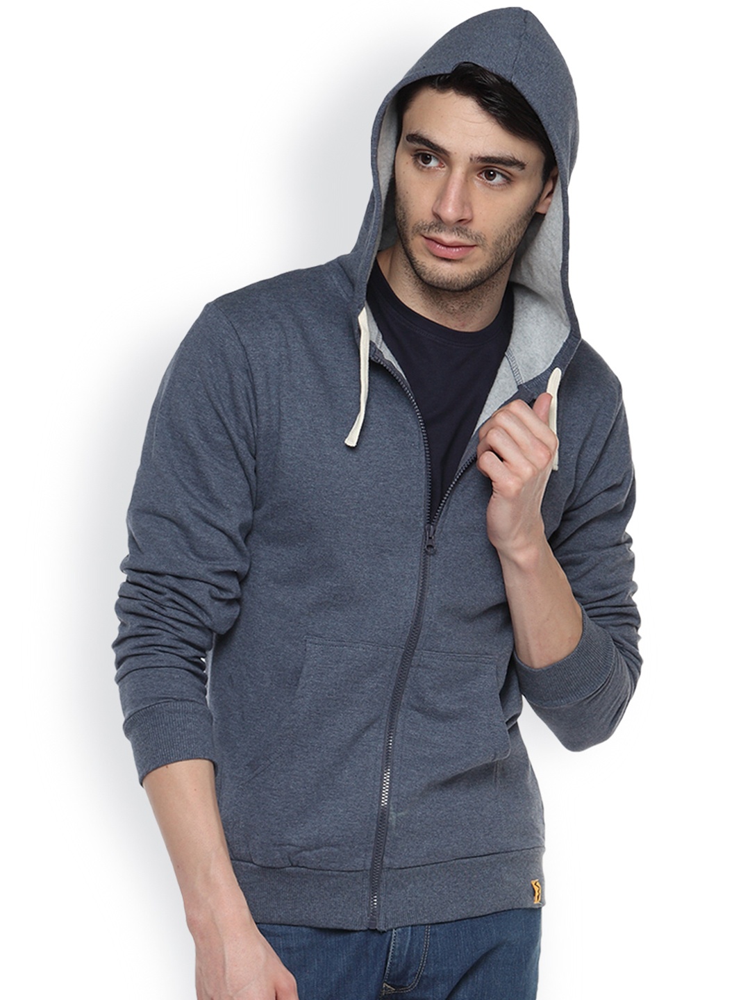 

Campus Sutra Blue Denim Hooded Sweatshirt