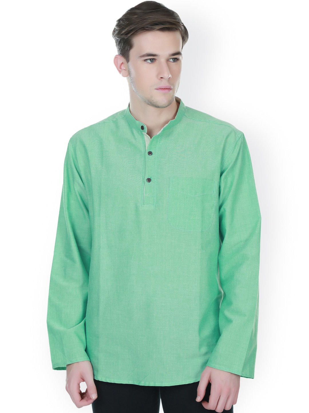 even Green Cotton Short Kurta