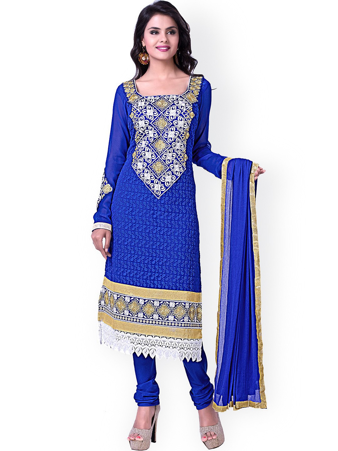 

Blissta Blue Georgette Unstitched Dress Material