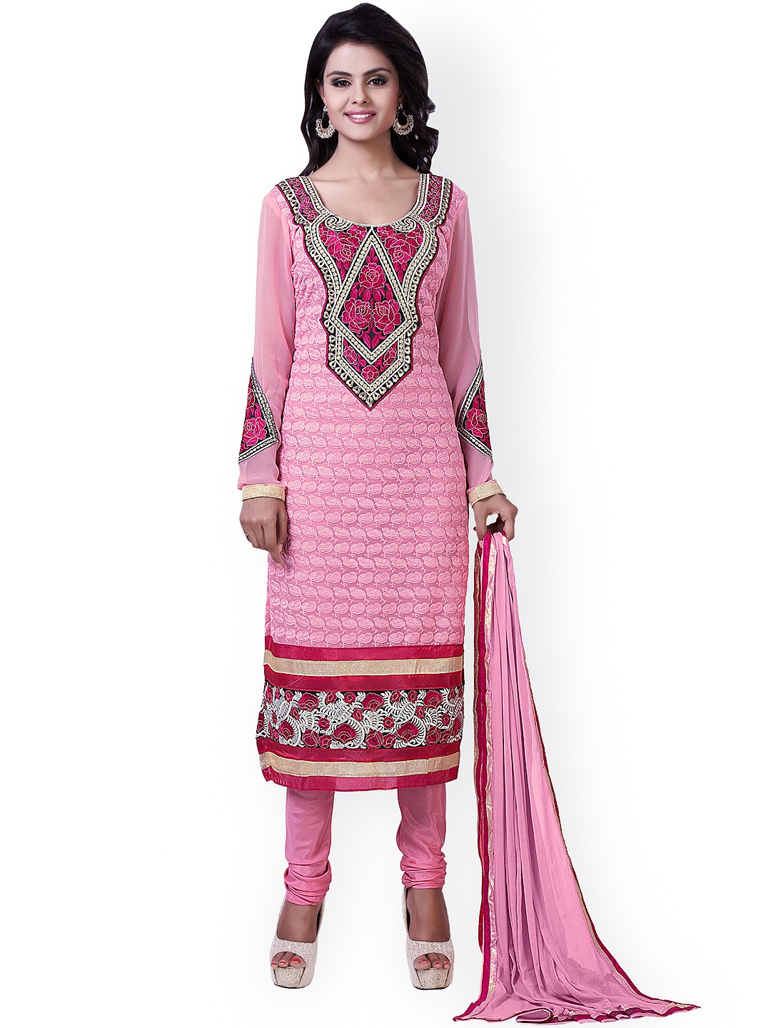 

Blissta Pink Georgette Unstitched Dress Material
