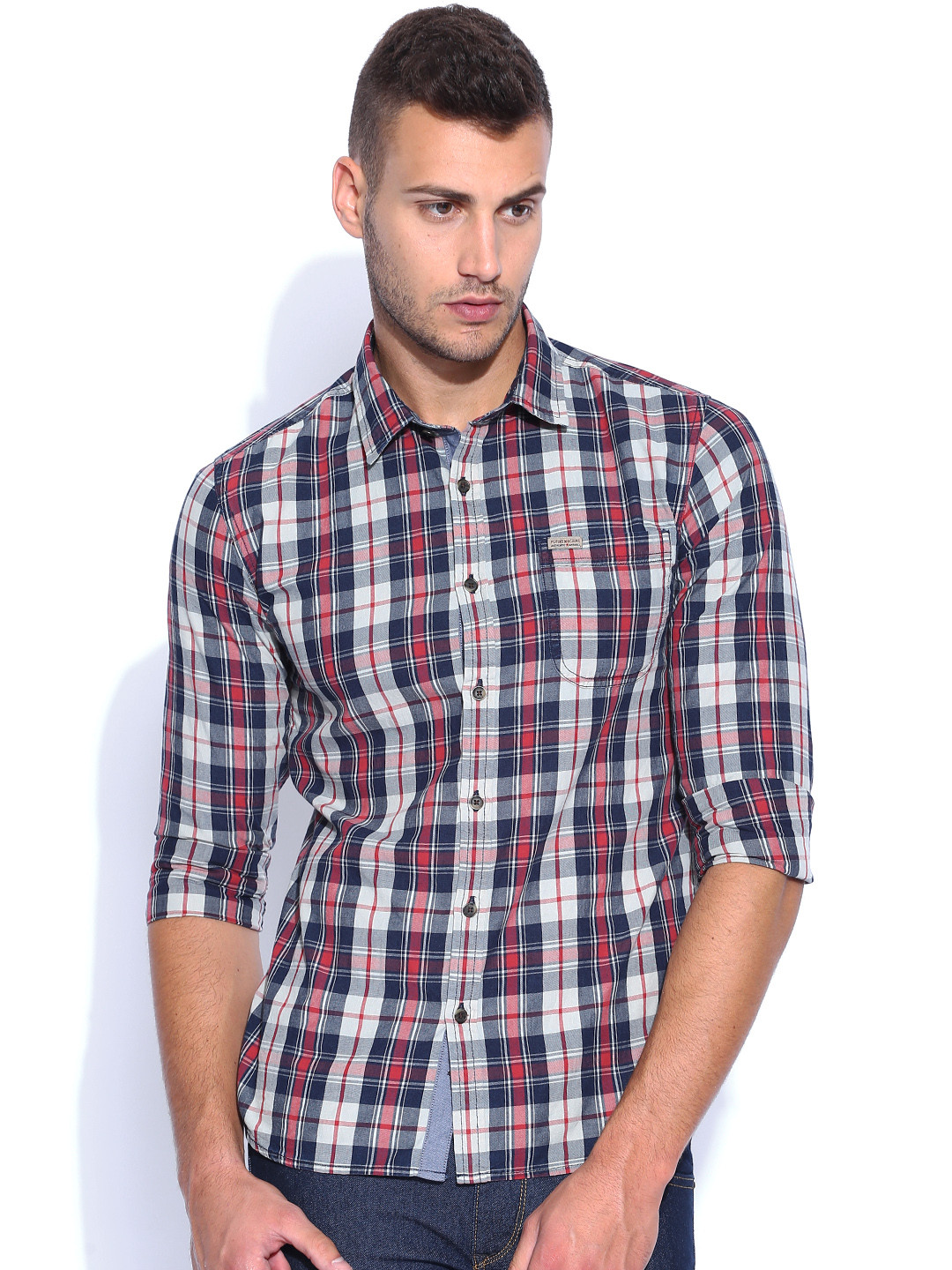 

Flying Machine Beige & Navy Checked Shirt