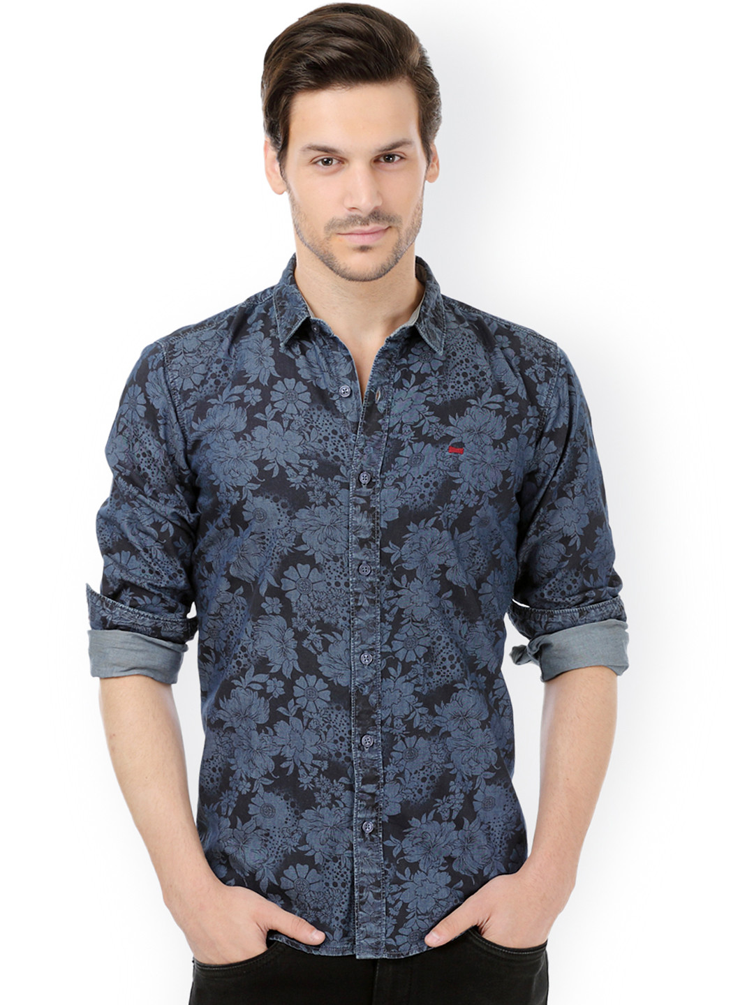 

Basics Navy Printed Casual Shirt, Navy blue
