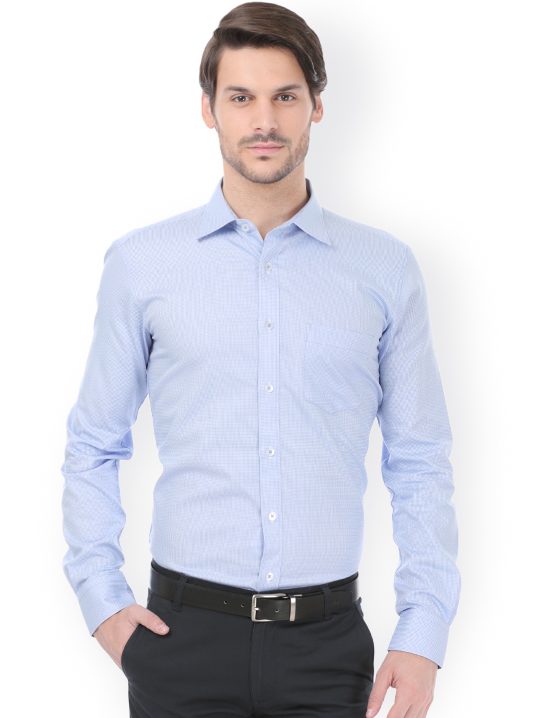 

Basics Blue Checked Slim Fit Formal Shirt