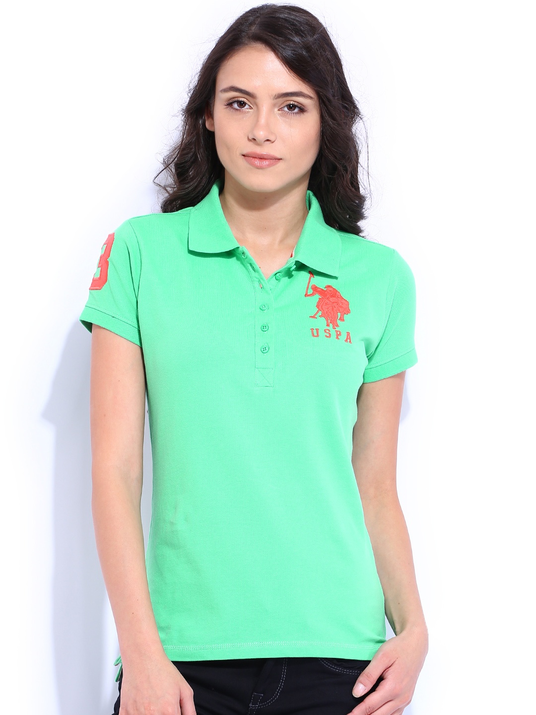 

U.S. Polo Assn. Women Green Pique Polo T-shirt