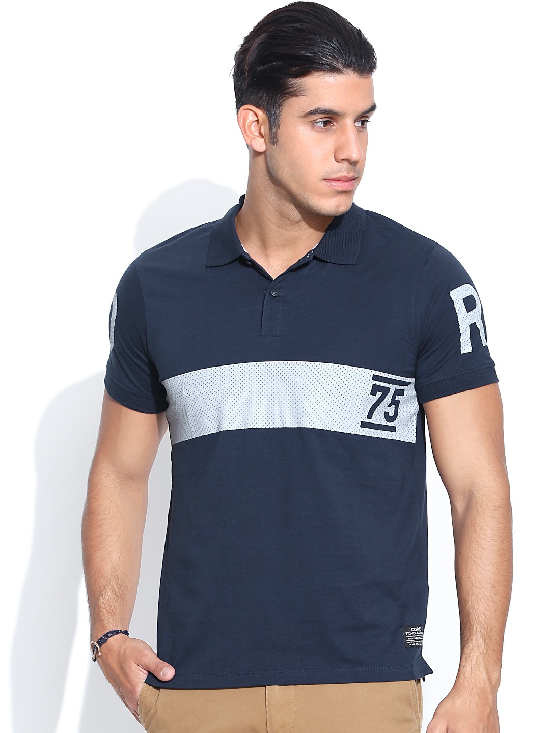 

Jack Jones Navy Printed Polo Pure Cotton T-shirt, Navy blue