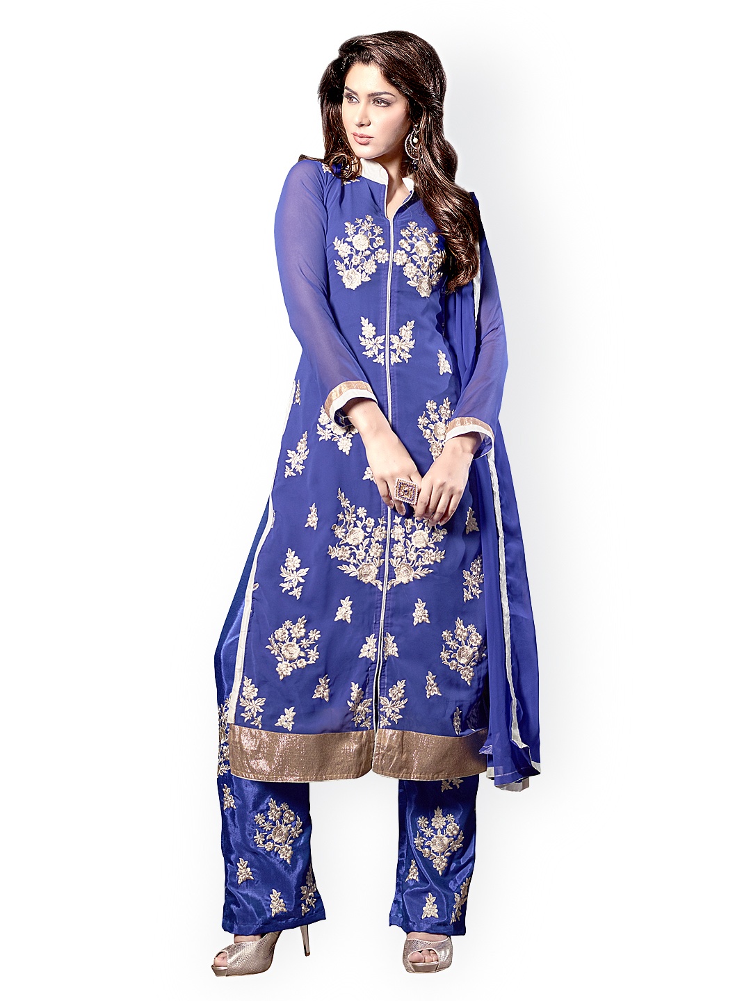 

Blissta Blue Georgette Embroidered Unstitched Dress Material