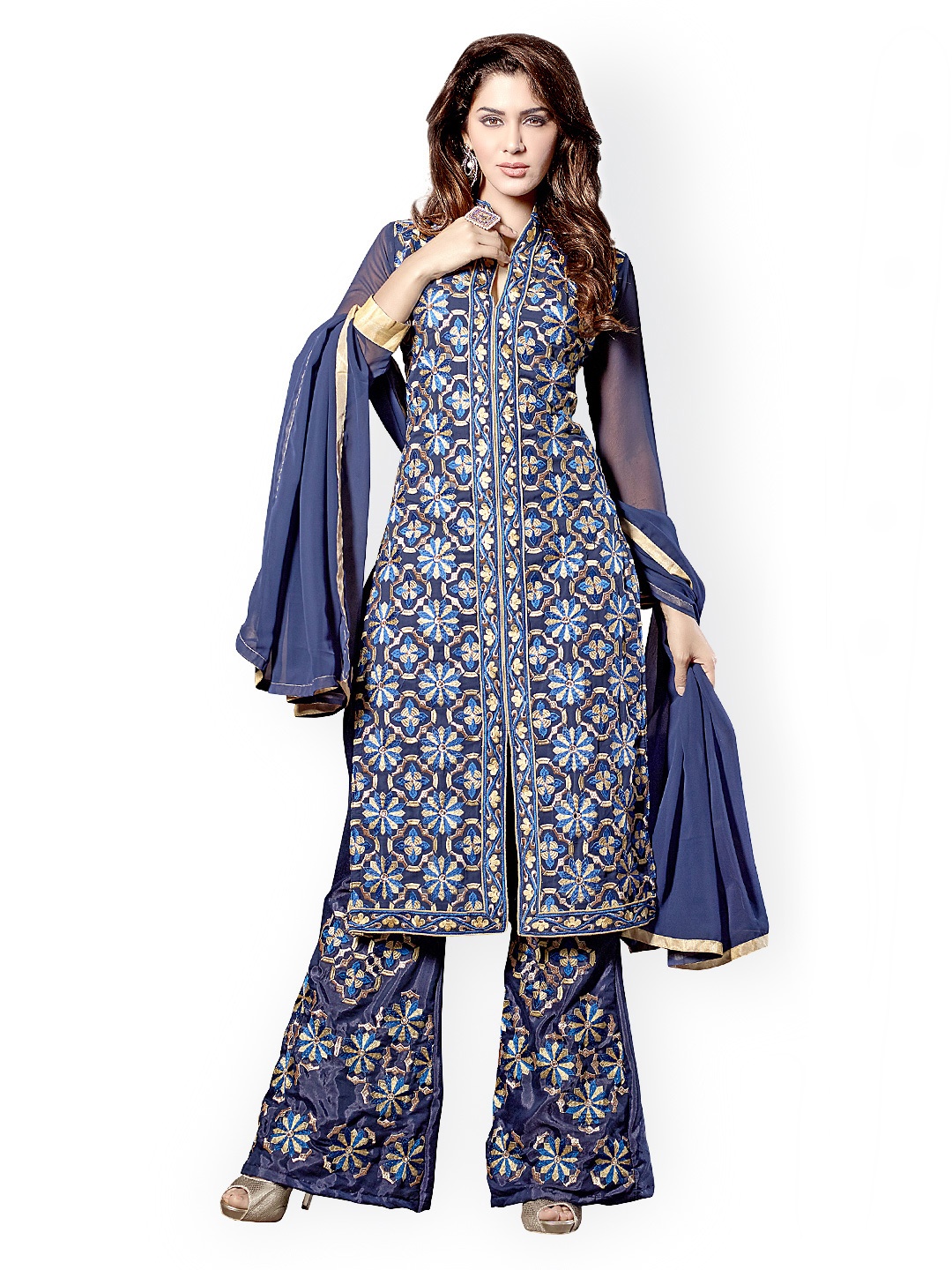 

Blissta Blue Georgette Embroidered Unstitched Dress Material