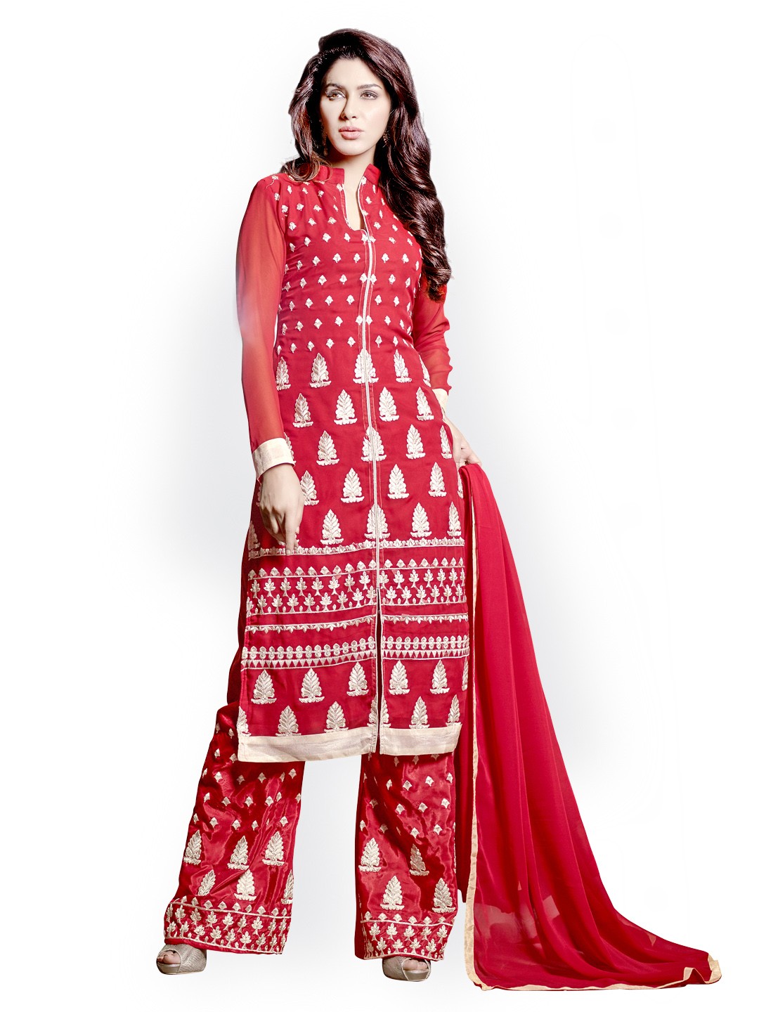 

Blissta Red Georgette Embroidered Unstitched Dress Material