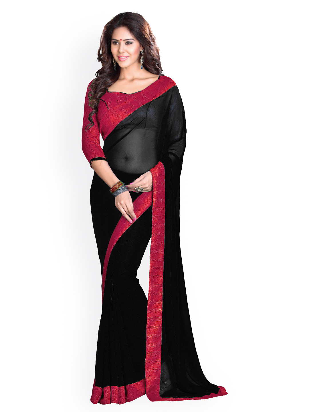 

KALINI Black Poly Georgette Saree