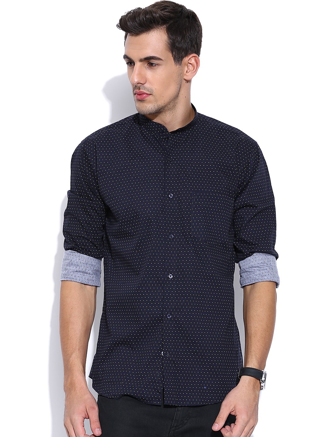 

Hancock Navy Polka Dot Print Slim Fit Casual Shirt, Navy blue