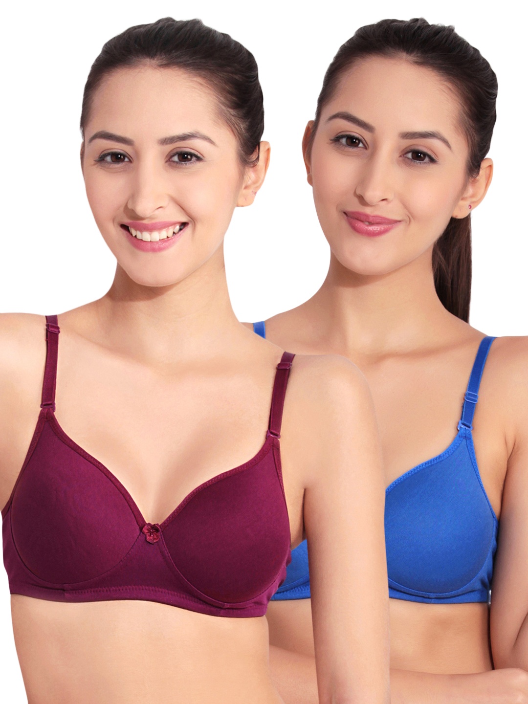 

Floret Pack of 2 Heavily Padded Medium-Coverage Non-Wired Seamless Push-Up Bra, Blue