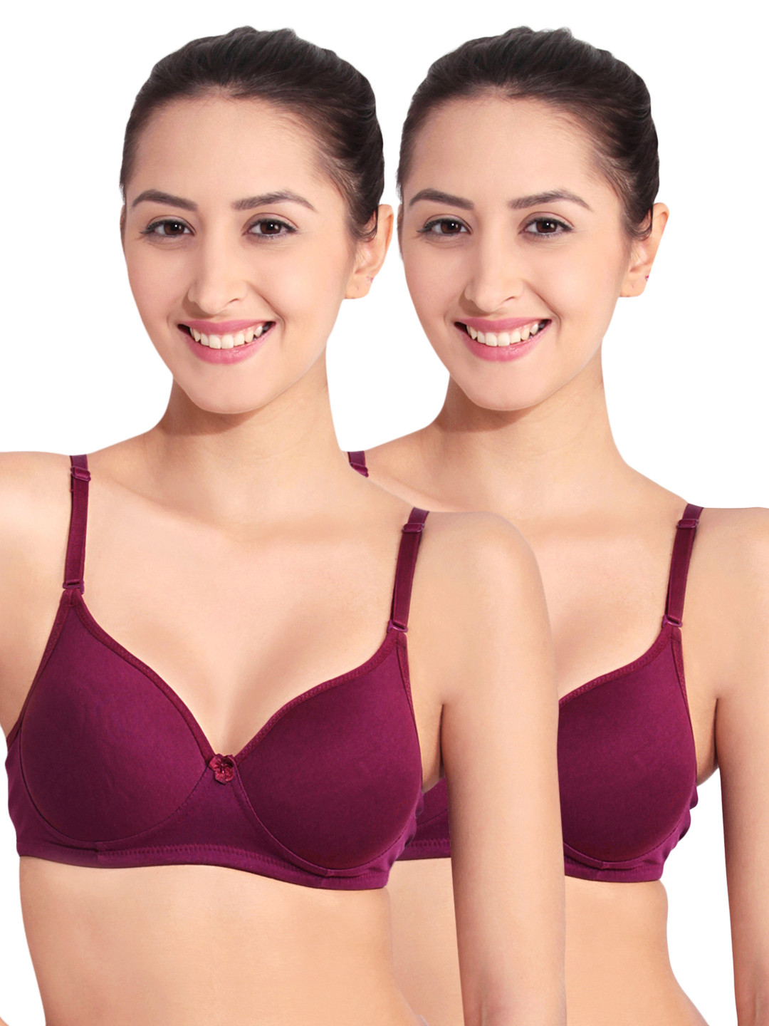 

Floret Pack of 2 Heavily Padded Medium-Coverage Non-Wired Seamless Push-Up Bra, Purple