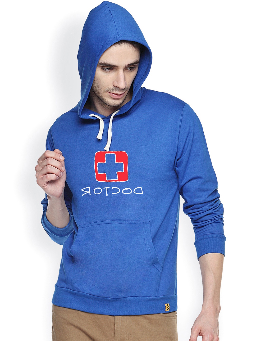 

Campus Sutra Blue Printed Hooded Sweatshirt