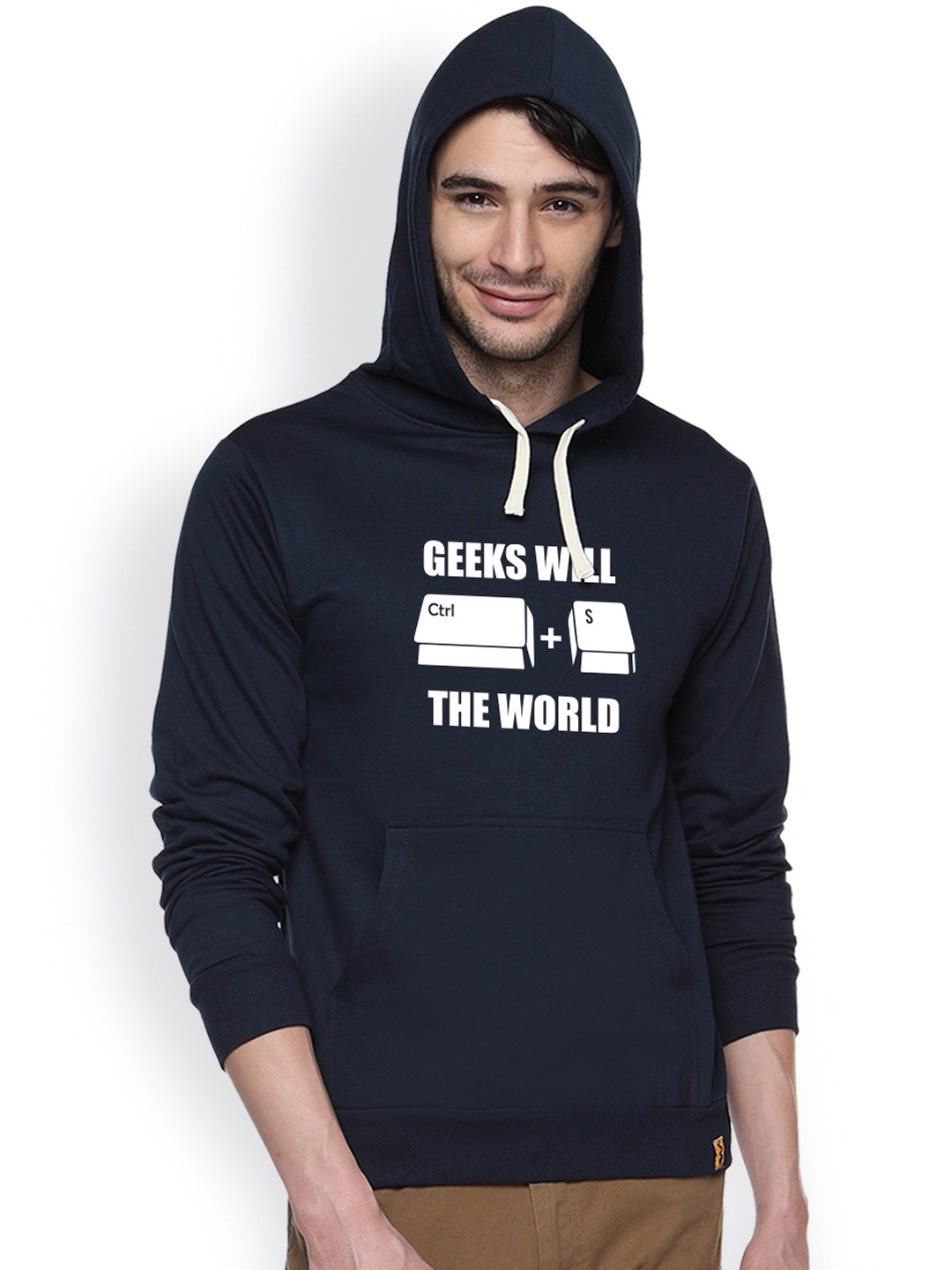 

Campus Sutra Navy Printed Hooded Sweatshirt, Navy blue