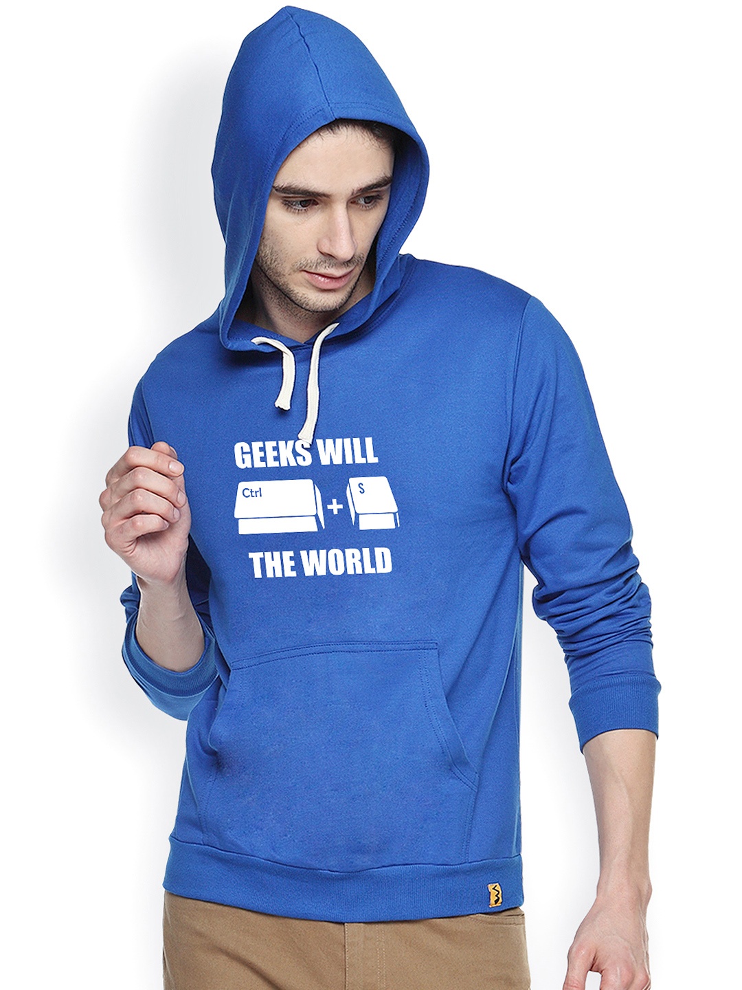 

Campus Sutra Blue Printed Hooded Sweatshirt