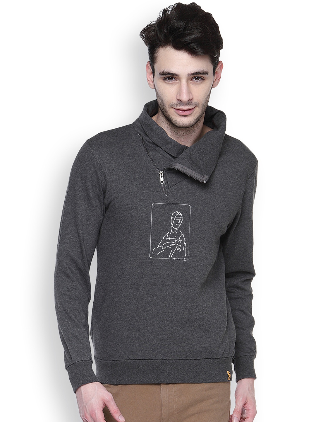 

Campus Sutra Charcoal Grey Printed Sweatshirt