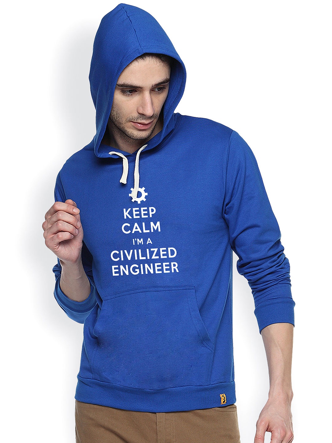 

Campus Sutra Blue Printed Hooded Sweatshirt