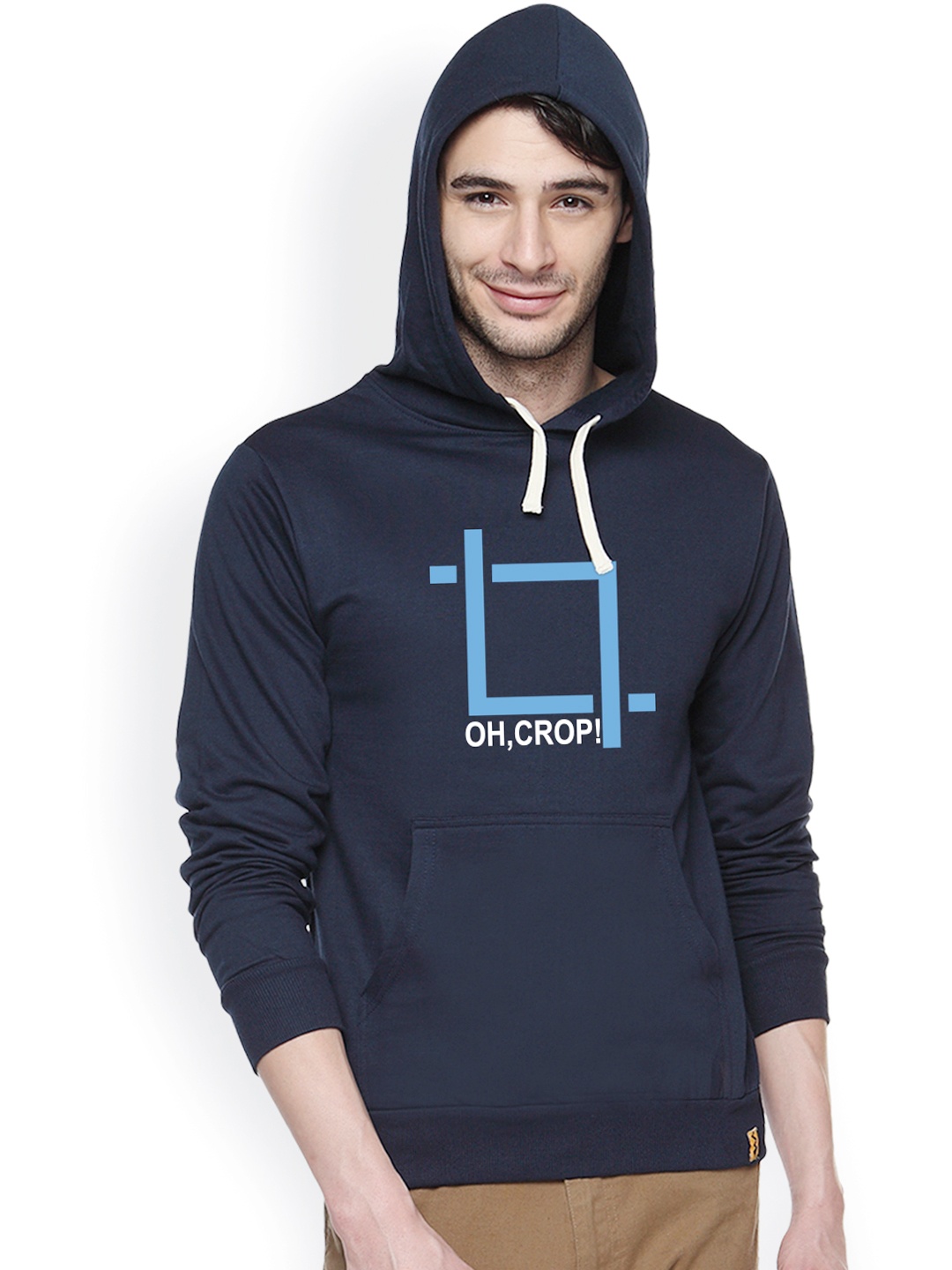 

Campus Sutra Navy Printed Hooded Sweatshirt, Navy blue