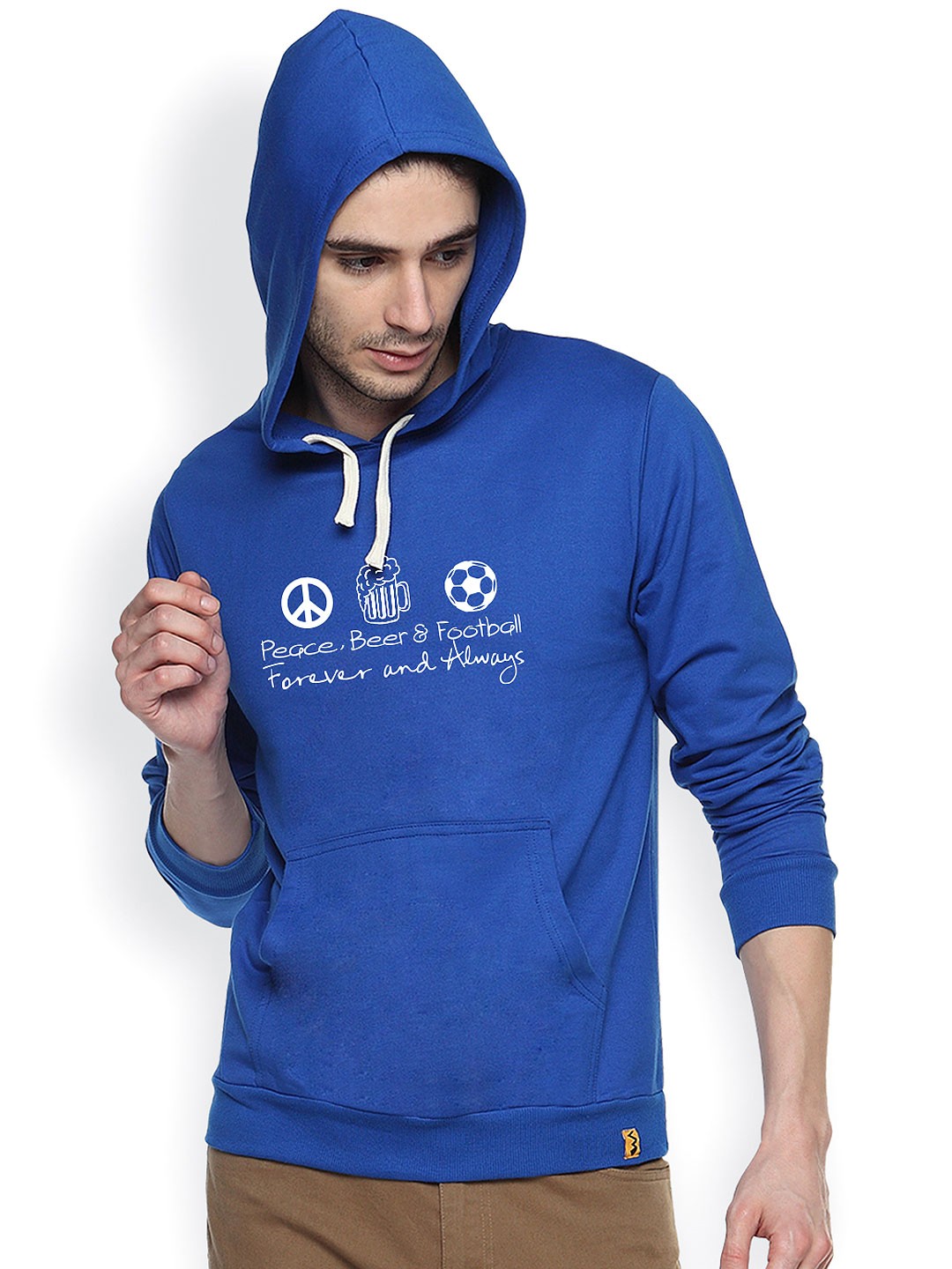 

Campus Sutra Blue Printed Hooded Sweatshirt