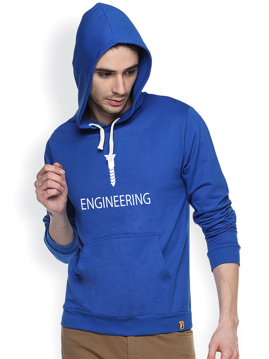 

Campus Sutra Blue Printed Hooded Sweatshirt