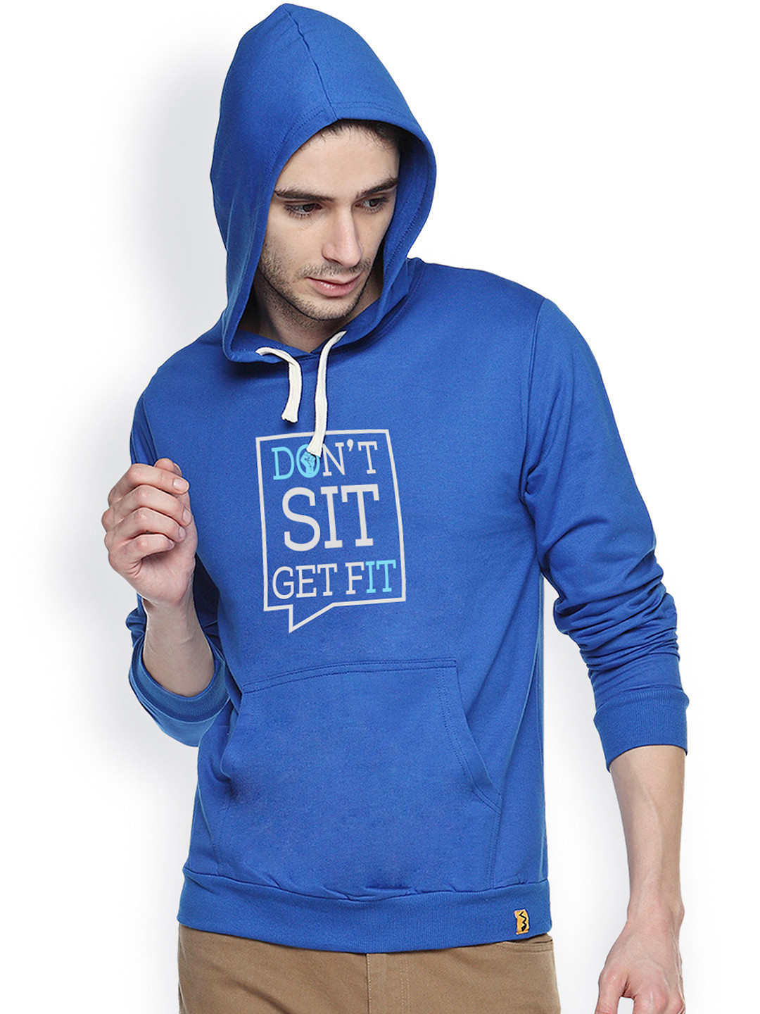 

Campus Sutra Blue Printed Hooded Sweatshirt