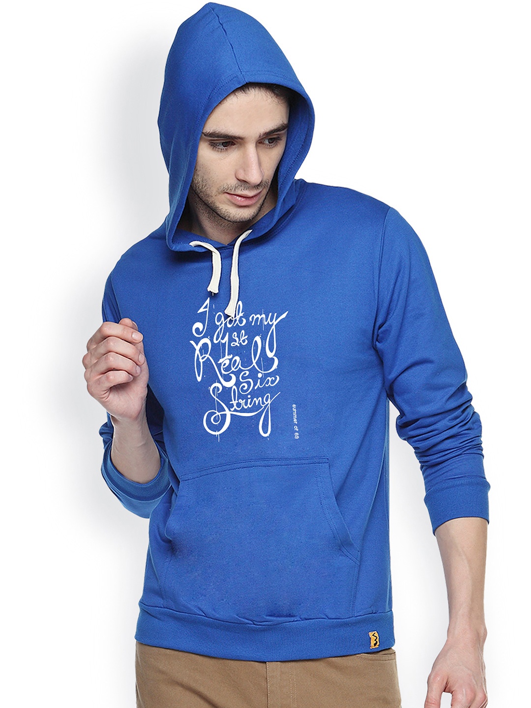 

Campus Sutra Blue Printed Hooded Sweatshirt