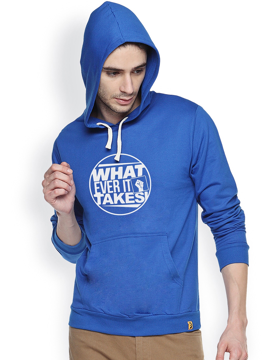 

Campus Sutra Blue Printed Hooded Sweatshirt