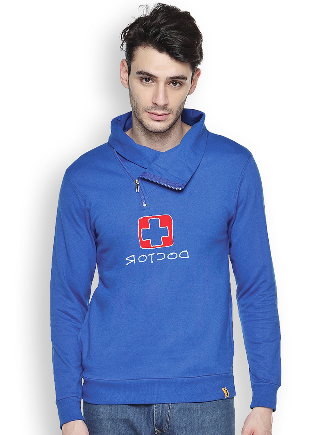 

Campus Sutra Blue Printed Sweatshirt