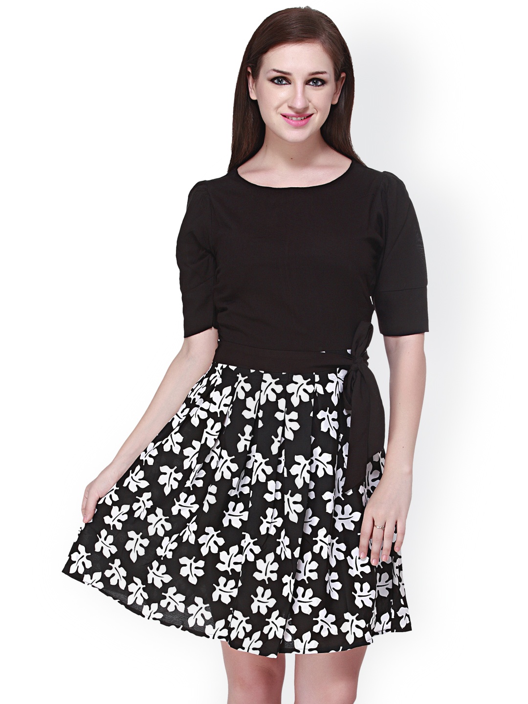

Cottinfab Black Printed Fit & Flare Dress