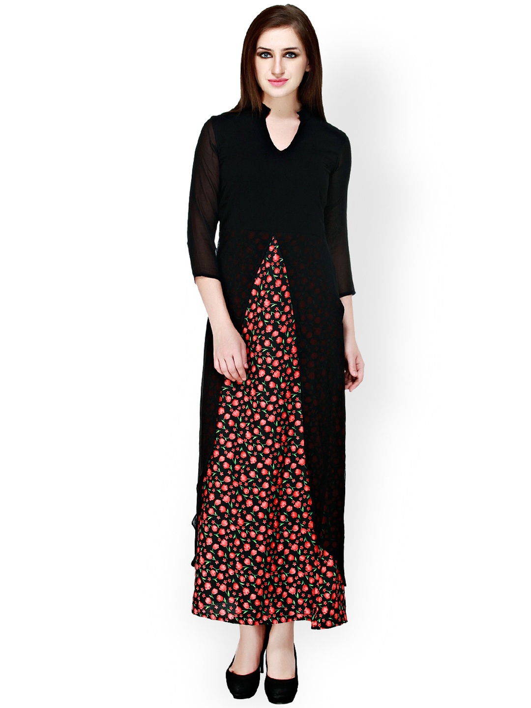 

Cottinfab Black Printed Maxi Dress