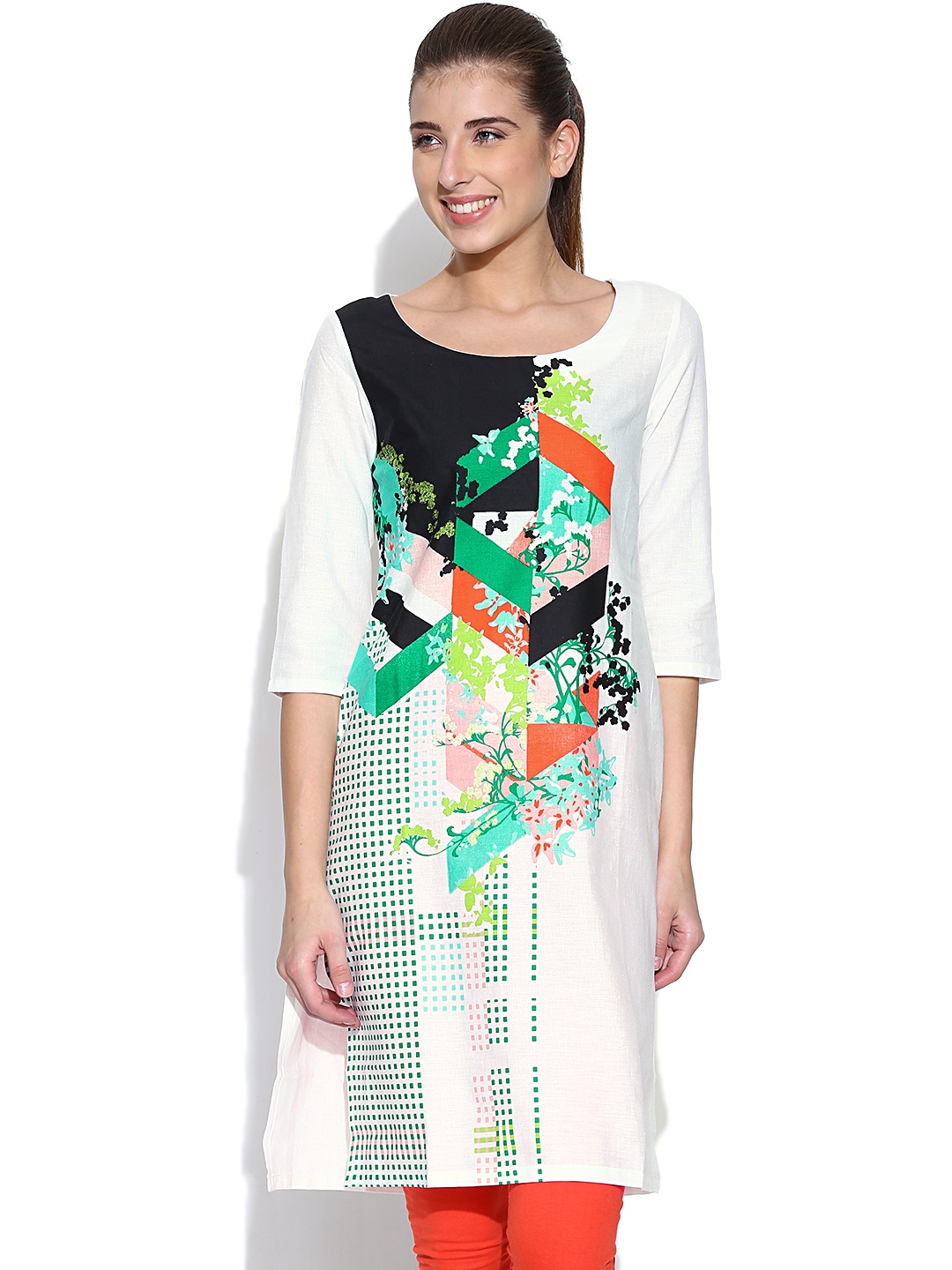 

W Off-White Printed Kurta