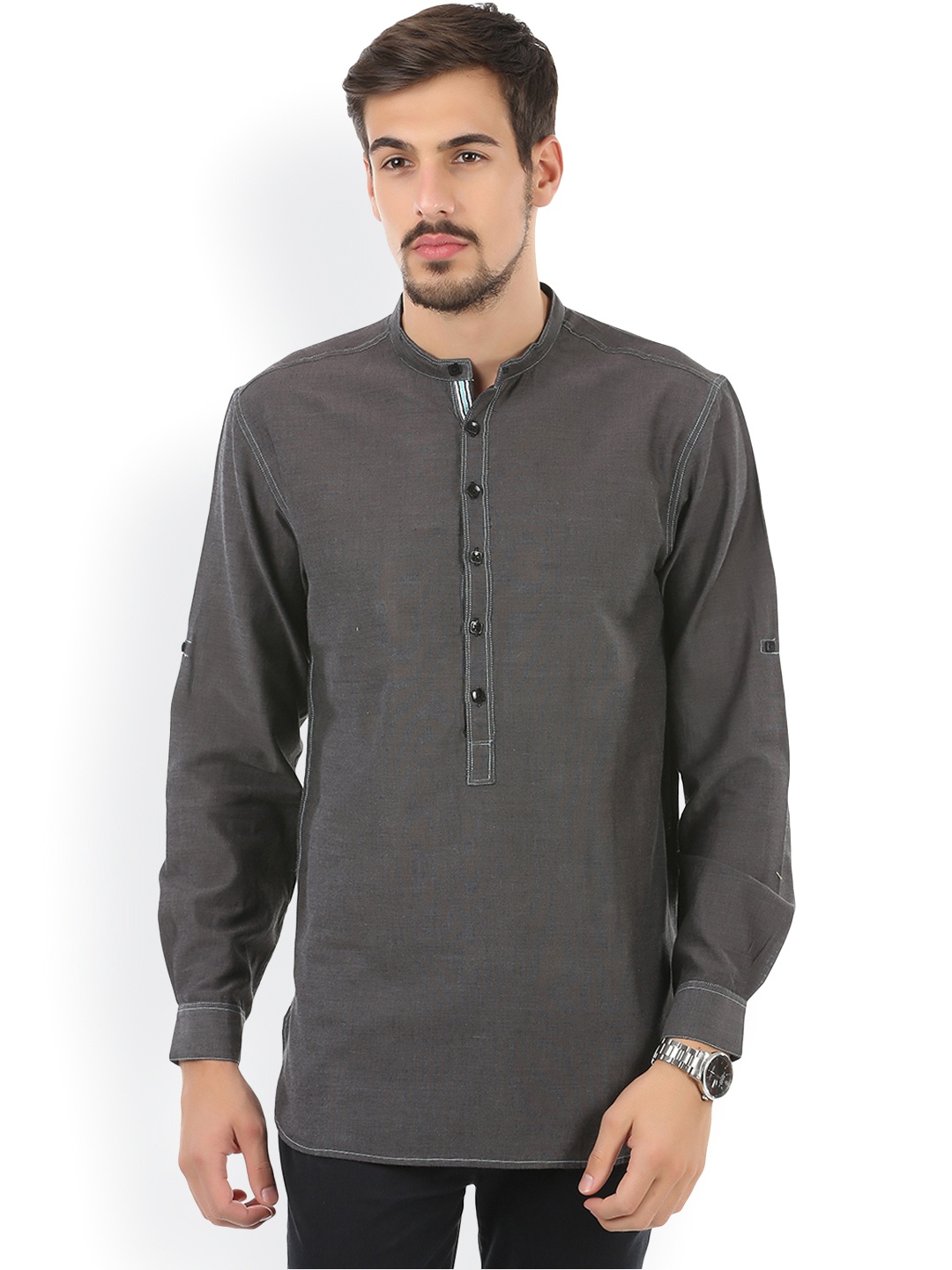 

even Charcoal Grey Short Kurta