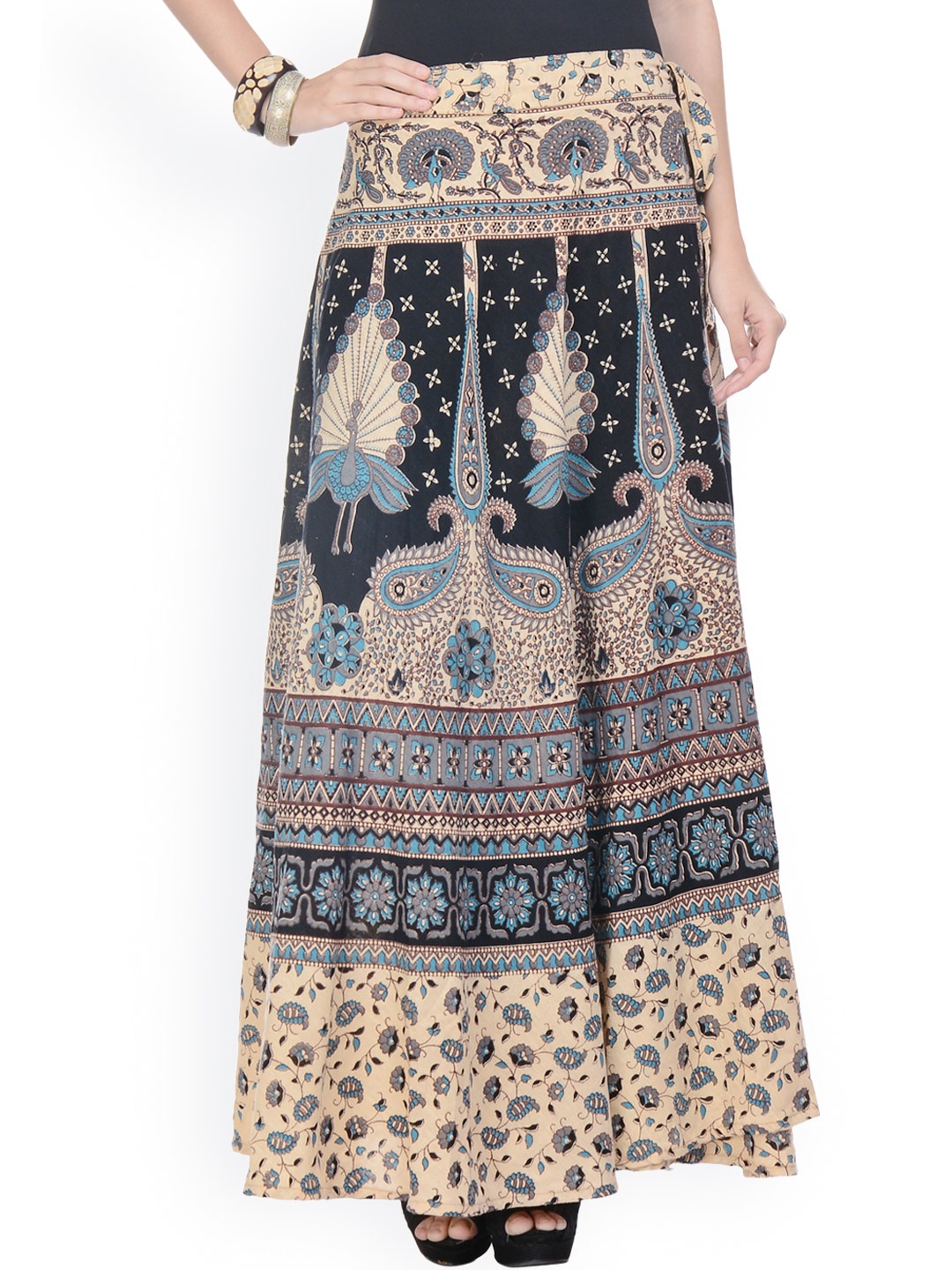 Myntra Ruhaans Multicoloured Printed Wrap-Around Maxi Skirt 936862 ...